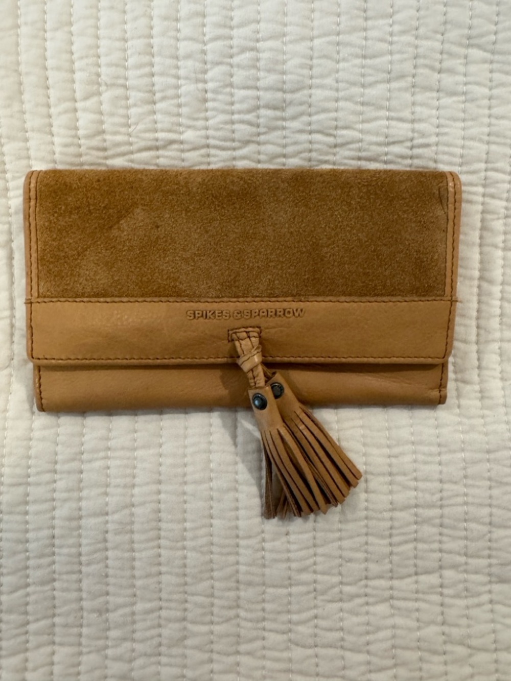 Spikes & Sparrow Genuine Leather Suede Wallet Camel Brown Tassel NWOT